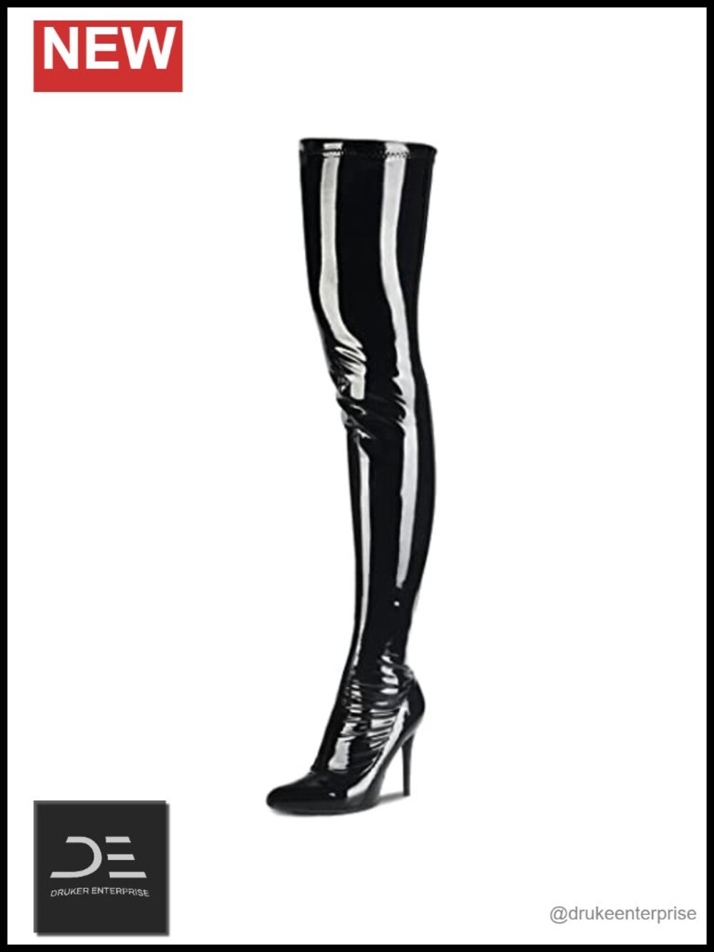 Patent Leather PU Thigh High Boots Stiletto Pointed Toe Side Zip Over Knee Shoes